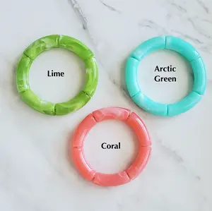 Bracelets de perles en acrylique lucite fait à la main, design en bambou, extensible, tourbillon assorti, résine de couleur marbre, modèle fabriqué à la main - Product Image 5