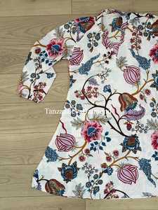 Robe tunique en coton à imprimé floral à la main, manches longues, robe bohème pour femmes - Product Image 3