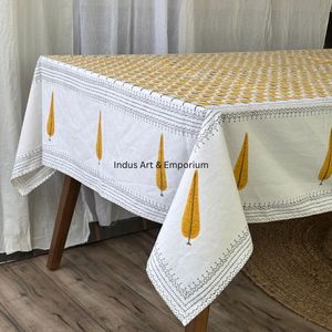 Nappe indienne en coton faite à la main belle couverture de Table en coton imprimé bloc à la main pour nappe de mariage à vendre - Product Image 3