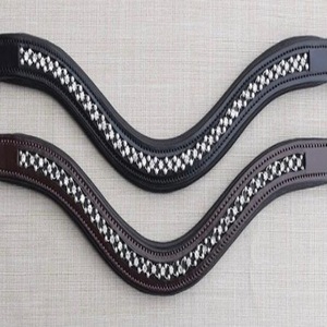 BANDAS DE CEJAS DE CUERO EN FORMA DE U DE ALTA CALIDAD PARA CABALLO CANAL VACÍO COSTADO COMPLETO DISEÑADO CON CADENA DE METAL CRYTAL NEGRO Y TRANSPARENTE - Product Image 6