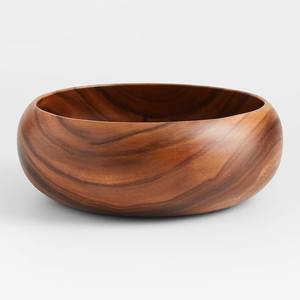 Bol de service en bois poli de créateur avec un attrait minimaliste pour l'affichage de décoration de salle à manger de cuisine moderne de luxe - Product Image 4