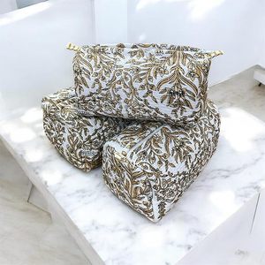 Handblock Eco-Friendly Cotton Vintage Travel Organizer Cosmetic Pouch Set 3 <b>Waterproof</b> Machine Washable Makeup Jewellery - Product Image 3