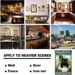 Drôle de salle de bain Métal <span class=keywords><strong>Aluminium</strong></span> Vintage Chat Noir Art Signe Mural Slogan 'Wash Your Paws' Convient pour Ferme, Maison, <span class=keywords><strong>Cuisine</strong></span>, - Product Image 5