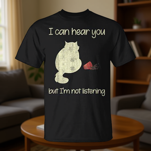 Camiseta con estampado digital de gato para adultos, unisex, manga corta, cuello redondo, I Can Hear You But I'm Not Listening - Product Image 2