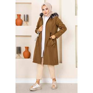 Manteau hijab Bondit à poches détaillées, marron, motif régulier, tailles 38/40, fabriqué en Turquie - Product Image 1