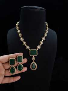 Indian Bollywood Heavy Necklace Set Gold Plated AD Polki Brass Ethnic Jewelry Women Girls Weddings Pearl Gift