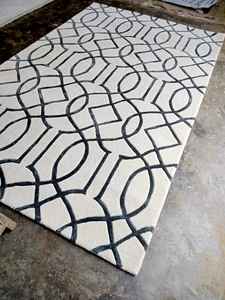 Grand tapis Oushak surdimensionné 9x12 bleu marine tapis turc avec motif abstrait tapis turc ottoman à motifs beiges - Product Image 4