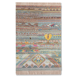 Tapis en laine et soie de bambou noué à la main à motif géométrique bleu Freedom Manchaha pour la décoration de la maison et du salon - Les-8341 - Product Image 1