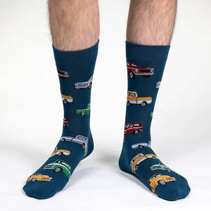 Chaussettes pour hommes à imprimé camion, vente en gros d'usine, 85% coton/10% polyester/5% élasthanne, lavage en machine, taille adulte 7-12, 3 paires par paquet - Product Image 2
