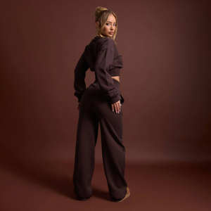 Ensemble de survêtement 2 pièces pour femmes marron chocolat de qualité supérieure personnalisée Ensemble de survêtement 2 pièces à capuche et pantalon de survêtement pour femmes - Product Image 6