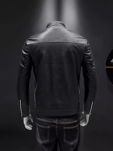 Veste zippée en cuir de vachette souple de haute qualité pour hommes Veste de moto de style rétro personnalisée portée en pierre Slim Fit Heavyweight - Product Image 4