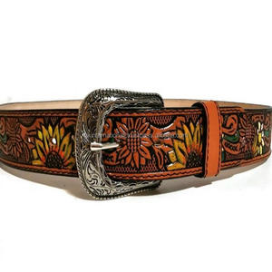 SIGH-Cinturón de cuero occidental con grabado de plomo hecho a mano, elegante y colorido, con costuras de borde duraderas y hebilla extraíble - Product Image 4