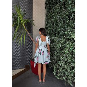 Vestido Estampado con Cuello Cuadrado 2159, Diseño de Rosas Transpirable, Cintura Natural - Product Image 3