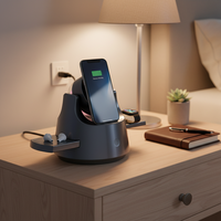 Nouvelle station de charge sans fil 4-en-1 à charge rapide 15W avec veilleuse pour iPhone 17 Pro Max, écouteurs et montre