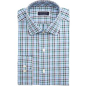 Camicia da Uomo in Popeline Gingham per Club, Taglia XL, Vestibilità Regolare, Elasticizzata, Antipiega, Stile Smart Casual con Colletto Rialzato - Product Image 1
