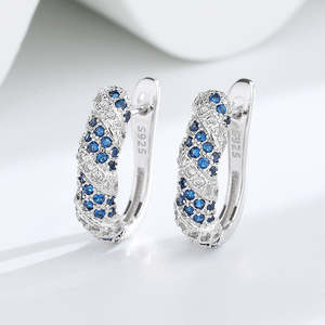 Orecchini a Cerchio con Zaffiri Blu e Bianchi in Oro 14K e Platino, Stile Religioso Trendy, Placcati in Rodio, Idea Regalo - Product Image 2