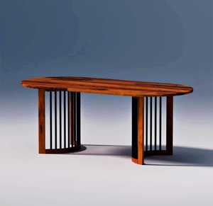 Table à manger minimaliste moderne en bois massif avec pieds verticaux en fer noir pour restaurant parc hôtel salon maison bar - Product Image 1