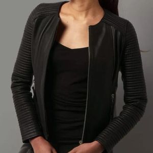 Nueva chaqueta de moto de cuero negro XL para mujer, ropa deportiva de motorista informal de piel de cordero suave impermeable - Product Image 3