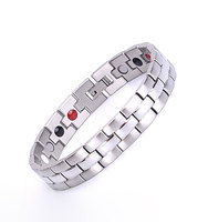 Femmes Hommes Thérapie Acier Inoxydable Pierre Magnétique Argent Bracelet Énergie Rayé 4 en 1 Santé Ions Négatifs Bracelet Bio Personnalisé