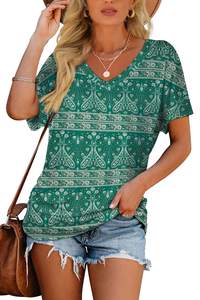 Camisetas de poliéster con cuello en V 100% de alta calidad para mujer, blusas y camisas lisas con patrón geométrico de talla grande, ropa de mujer por sublimación - Product Image 4