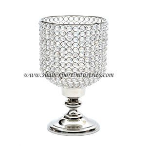 เชิงเทียนลูกปัดโลหะคริสตัลที่ดูดีสำหรับตกแต่งบ้านและงานแต่งงานที่วางแก้วชาทรงสูงสีเงิน - Product Image 6