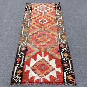 3.2x7.1 ft Turkish <b>Wool</b> Rug <b>Red</b> Patchwork Floral Vintage Accent Rug with Latex Backing - Product Image 1
