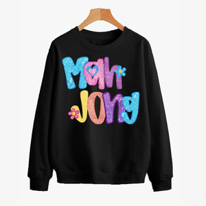 2025 Mahjong jeu long décontracté cou sweats pour femmes jeunes 100% coton Patchwork avant Logo printemps automne paillettes conception - Product Image 1