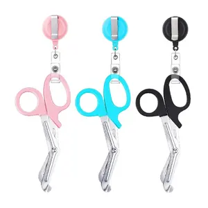 Trauma Shears Bandage Scissors Stainless Safety Nursing Scissors Retractable Badge Reels Holder Clip for Sewing General Use
