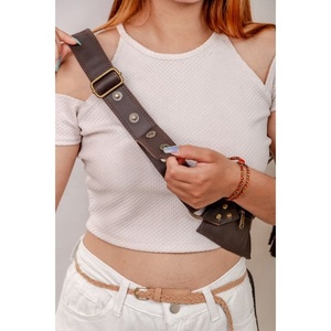 LW Real hecho a mano gamuza cuero Multi bolsillos cintura bolsas con correa ajustable elegante Unisex cuero utilidad riñoneras - Product Image 4