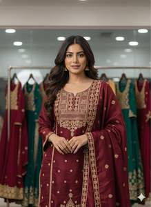 Conjunto de Top y Pantalón con Bordado de Lentejuelas Zimmy Choo para Fiesta, con Dupatta, Hecho en India - Product Image 3