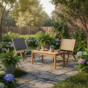 Traditional Solid Wood Bentwood Finish Outdoor <b>Wicker</b> <b>Chair</b> Set with Wooden Coffee Table <b>Garden</b> Patio Furniture Set - Product Image 2