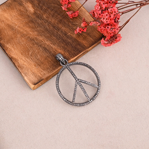 Peace Sign 35x35มม. สไตล์วินเทจเงินสเตอริ่งปูจี้เพชรกับเพชรธรรมชาติสำหรับงานแต่งงานของขวัญงานเลี้ยงครบรอบแต่งงาน - Product Image 2