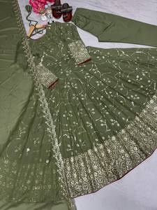 สีเขียวน้ำทะเลแบบใหม่ชุดปาร์ตี้ออกแบบโดยดีไซเนอร์ด้วยการปักสี่ด้าน - Product Image 2