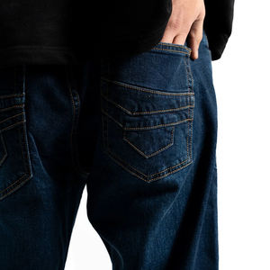 กางเกงผ้ายีนส์ขาตรงลำลองสำหรับผู้ชายเอวกลางระบายอากาศซักได้วัสดุยืดหยุ่นปรับแต่งได้ - Product Image 5