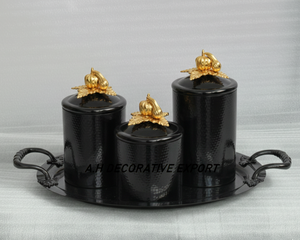 Bandeja de Acero Inoxidable Negro Dorado de Calidad de Exportación con Tapa de Hebilla Dorada, Almacenamiento Decorativo Ecológico de Estilo Europeo Premium - Product Image 5