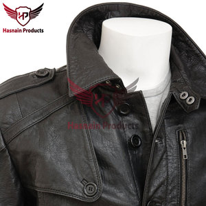 Manteau trench en cuir véritable noir pour homme, mi-long, en cuir de vachette, col convertible, épaulettes, fermeture éclair, poche poitrine, vêtement d'extérieur personnalisé, nouveauté - Product Image 6