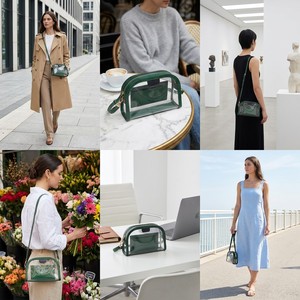 Borsa da Stadio Trasparente in PVC Personalizzata Chic con Bordo Verde, Elegante Borsa a Mezzaluna Approvata per Stadi - Product Image 3