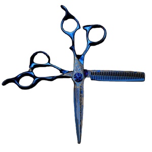 JEXMOO ENTERPRISES Lot de 2 ciseaux de coiffure bleus à motif Damas en cristal, outils de coiffage - Product Image 5
