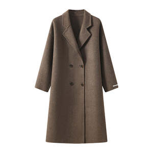 Gabardina Vintage con cuello en V para mujer, manga larga, punto abierto sólido, ropa de abrigo de lana transpirable, forro de seda, atuendo informal para mujer - Product Image 2