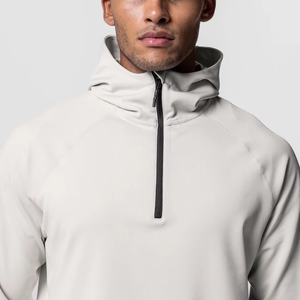 Sweat-shirts à capuche en polaire ajustés pour homme avec logo personnalisé, fermeture éclair 1/4, respirants, en polyester/coton, pour la salle de sport en automne - Product Image 3