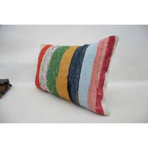 Multicolor lana Patchwork Kantha 16x24 pulgadas tejido decorativo almohada con patrón vintage - Product Image 4