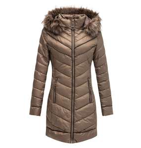 Veste matelassée en duvet de couleur brun clair en gros, tissu respirant, rembourrage en coton, veste longue surdimensionnée pour une utilisation en extérieur - Product Image 1