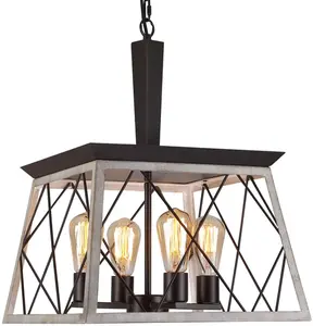 Cage en fer enduit de poudre noire au design moderne de luxe avec suspension en bois Offre Spéciale luminaire en métal pour bureau à domicile - Product Image 5
