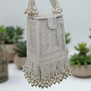 Party Wear Fashion Elegant Vintage Bohemian Embroidery Pearl Beaded Suede Flap Bag Chains Diamonds Women's Evening Purse Open - Product Image 1
