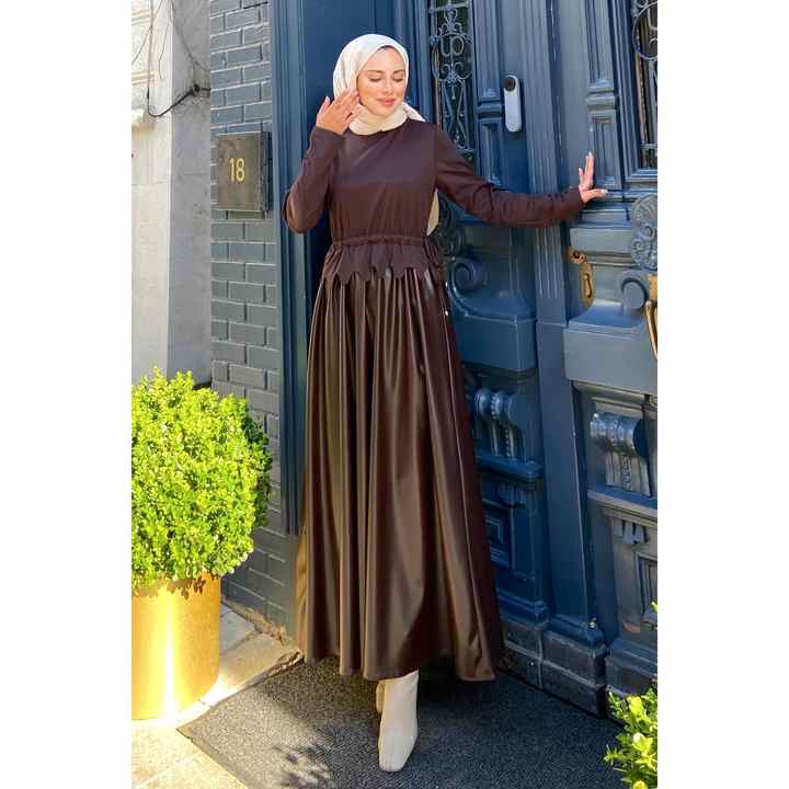 Knitwear Detailed Leather Dress Brown