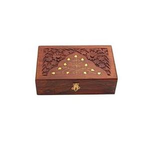 Boîte de rangement en bois d'acacia rectangulaire faite à la main organisateur en bois de travail de sculpture écologique pour la décoration intérieure - Product Image 1