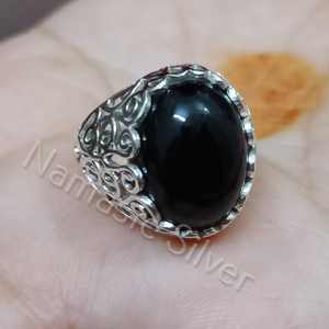 Anillo Boho Hecho a Mano en Plata de Ley con Ónix Negro y Filigrana, un Regalo Único para Ella en Cumpleaños o Aniversario - Product Image 5