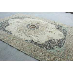 Alfombra Turca Vintage de 8.2x11.5 pies, Alfombra Grande Azul con Diseño de Patchwork, de Lana con Base de Látex, Ecológica - Product Image 3