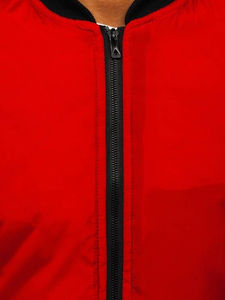 Chaqueta Bomber de satén roja con logotipo personalizado para invierno, chaqueta de vuelo Bomber gruesa para hombre, chaqueta con patrón de procesamiento de tinte y cremallera para hombre - Product Image 5