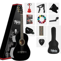 4/4 Black Classical Guitar Full Set Mahogany Neck Adjustable Truss Rod Gloss Finish Tuner Bag Strap Capo Picks | Midex CG-270BK